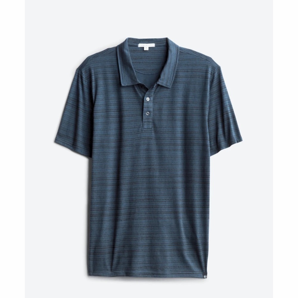 NWT Threads 4 Thought mens Navy striped polo, size medium